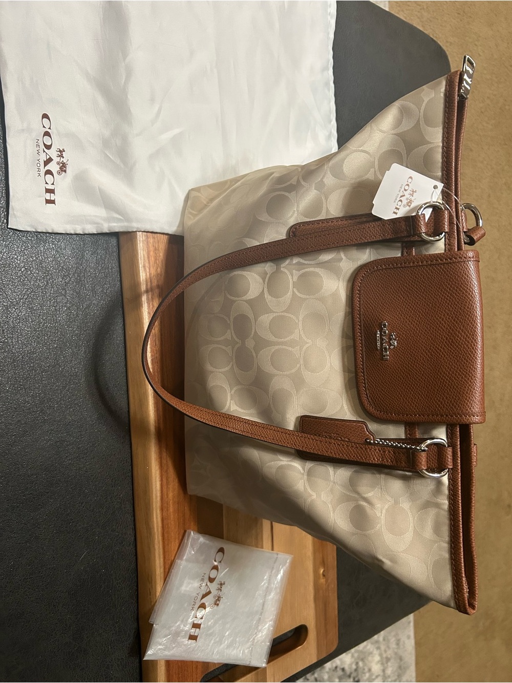 NEW WITH TAGS Coach Ward nylon logo bag with Brown Leather Trim